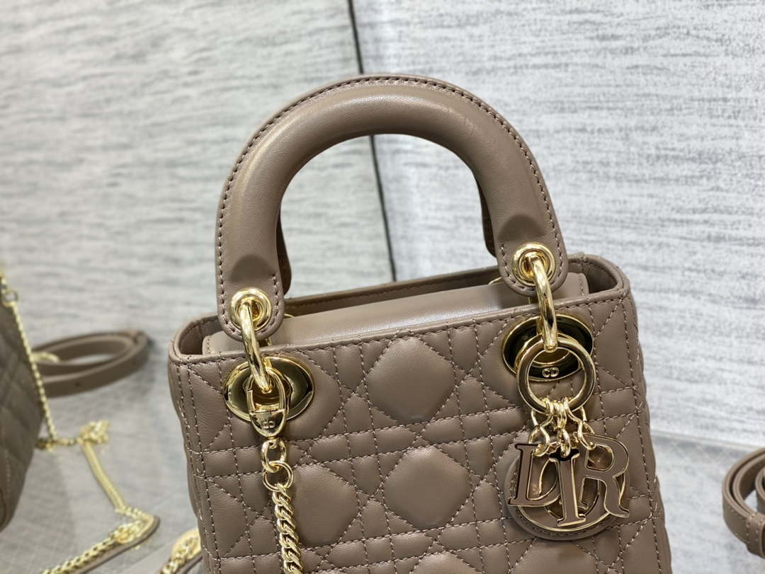 Dior M0505 Mini Lady Dior Bag Milk tea Calfskin with enamel buckle - Default Title - View 3