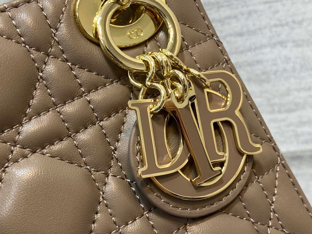 Dior M0505 Mini Lady Dior Bag Milk tea Calfskin with enamel buckle