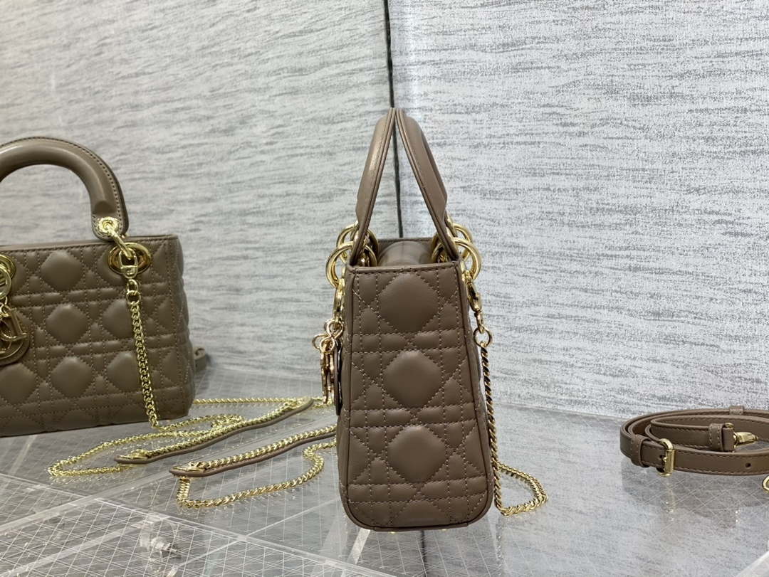 Dior M0505 Mini Lady Dior Bag Milk tea Calfskin with enamel buckle