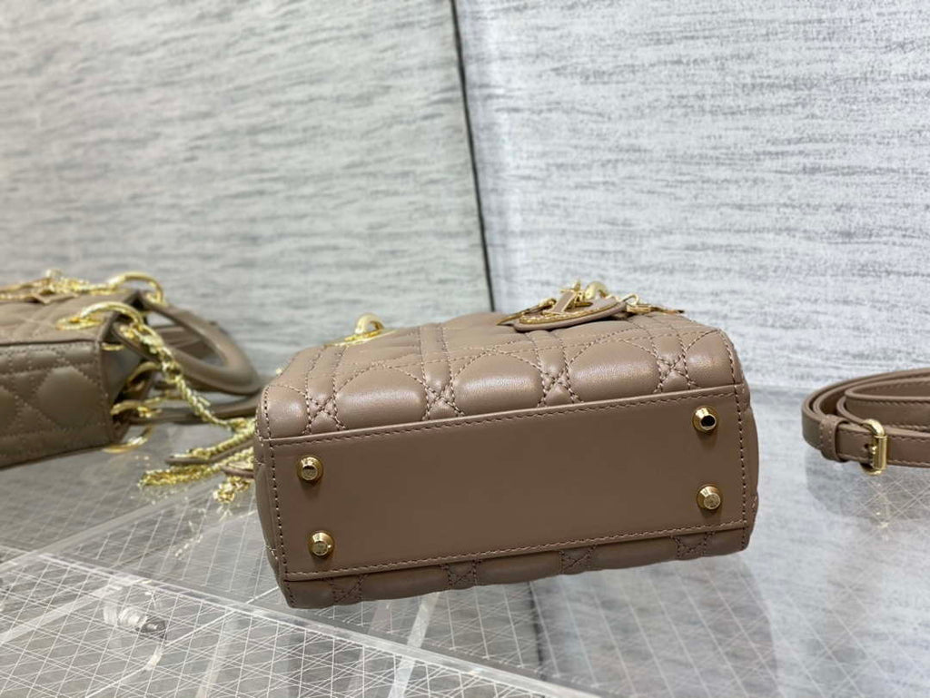 Dior M0505 Mini Lady Dior Bag Milk tea Calfskin with enamel buckle