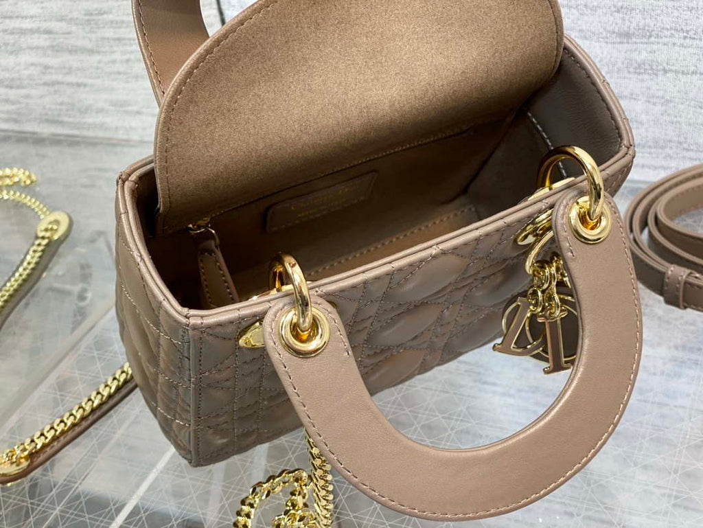 Dior M0505 Mini Lady Dior Bag Milk tea Calfskin with enamel buckle