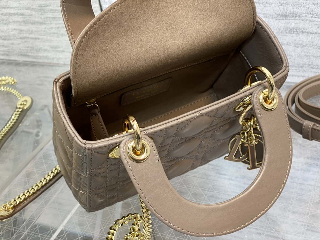 Dior M0505 Mini Lady Dior Bag Milk tea Calfskin with enamel buckle - Default Title - View 8