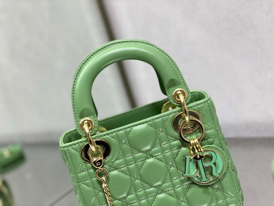 Dior M0505 Mini Lady Dior Bag Mint Green Calfskin with enamel buckle - Default Title - View 3