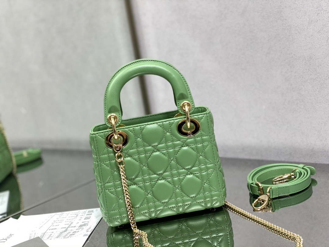 Dior M0505 Mini Lady Dior Bag Mint Green Calfskin with enamel buckle