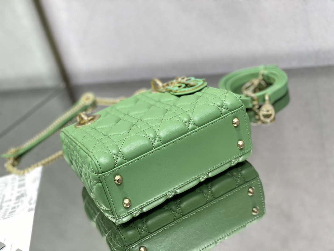 Dior M0505 Mini Lady Dior Bag Mint Green Calfskin with enamel buckle - Default Title - View 7