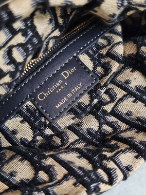 Dior M0505 MINI Lady Dior Bag Natural Wicker Blue Dior Oblique Jacquard - Default Title - View 9