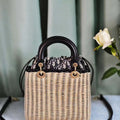 Dior M0505 MINI Lady Dior Bag Natural Wicker navy Blue - Default Title - View 1