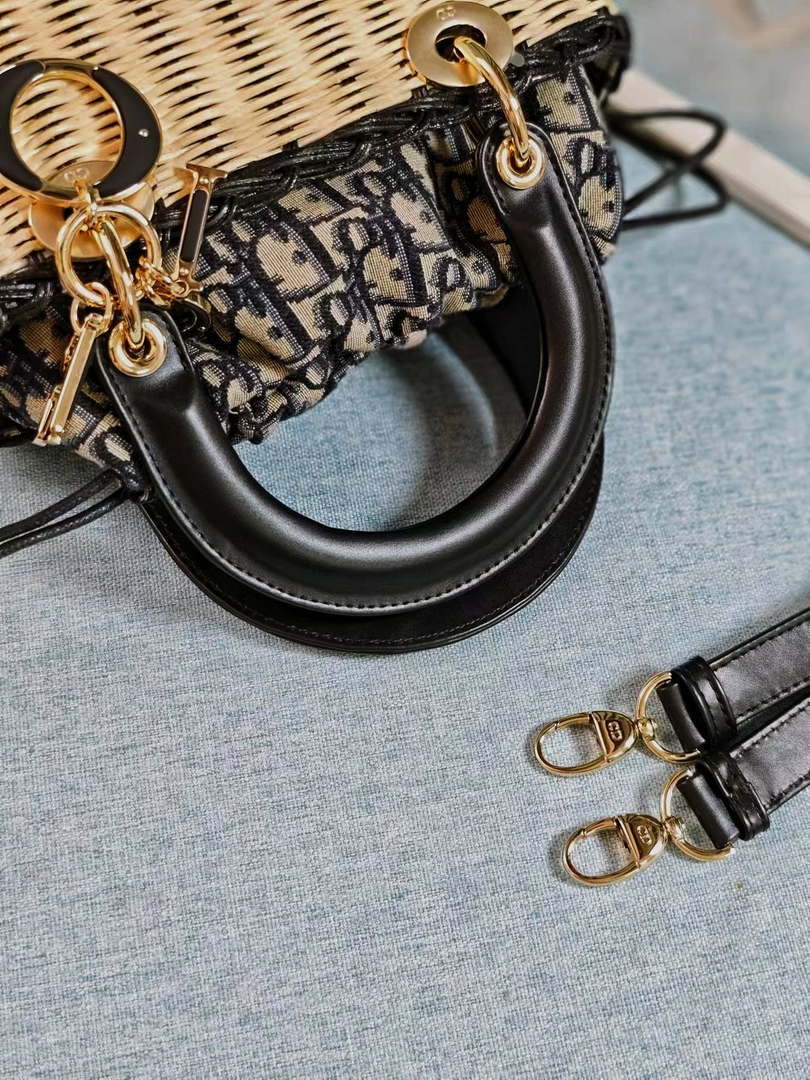 Dior M0505 MINI Lady Dior Bag Natural Wicker navy Blue - Default Title - View 8