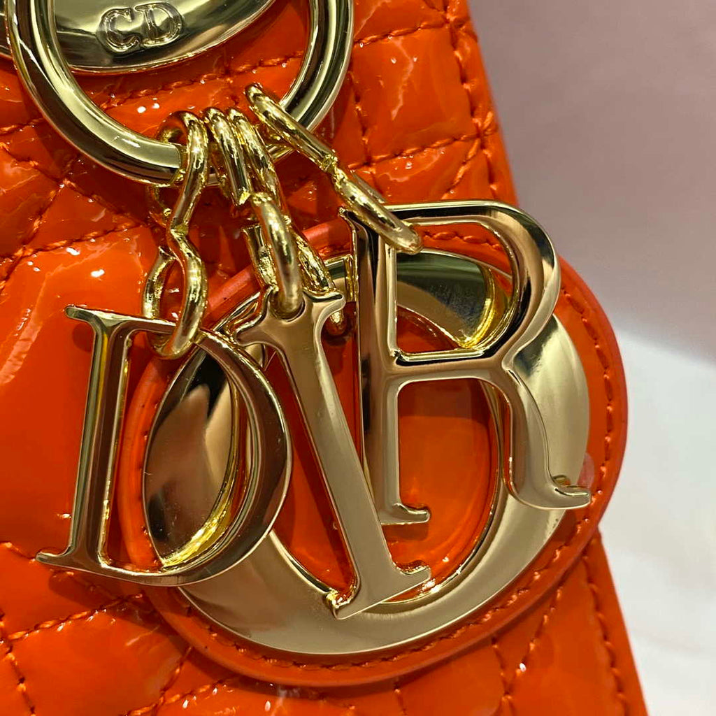 Dior M0505 Mini Lady Dior Bag Orange Red Patent Cannage Calfskin