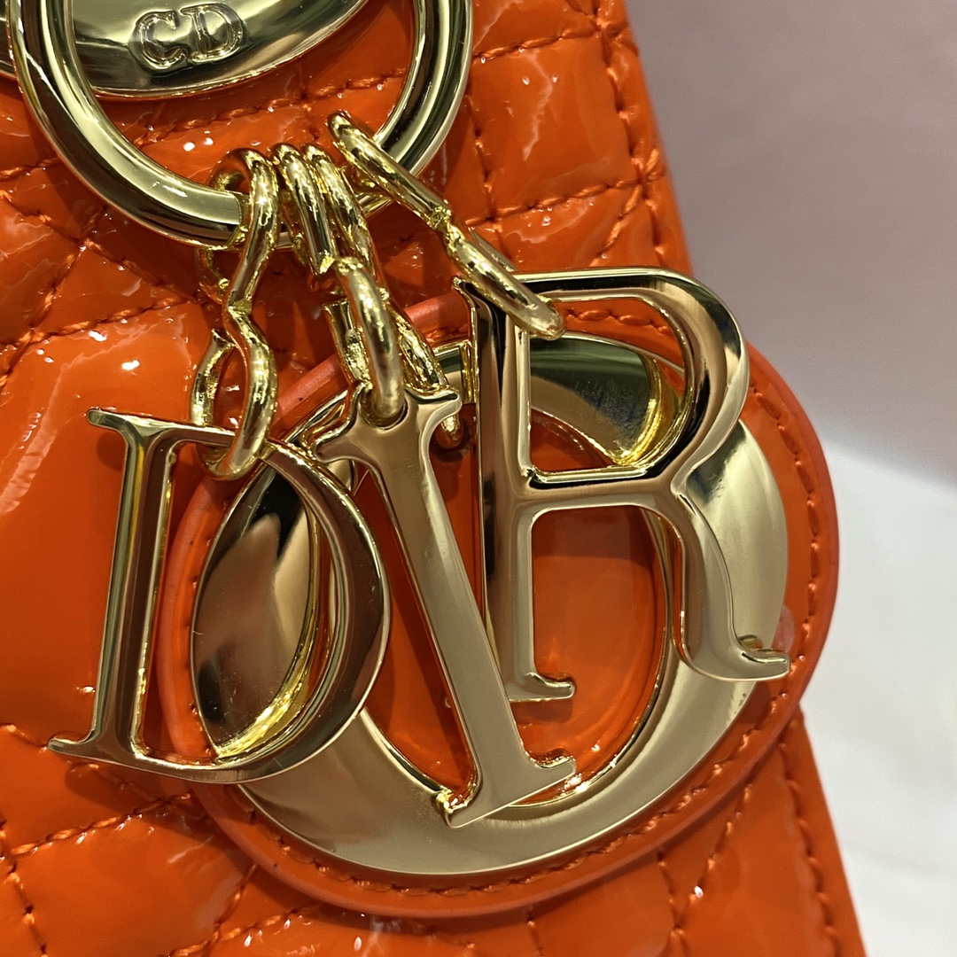 Dior M0505 Mini Lady Dior Bag Orange Red Patent Cannage Calfskin - Default Title - View 2