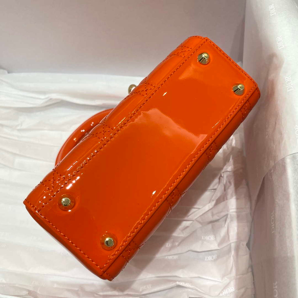 Dior M0505 Mini Lady Dior Bag Orange Red Patent Cannage Calfskin