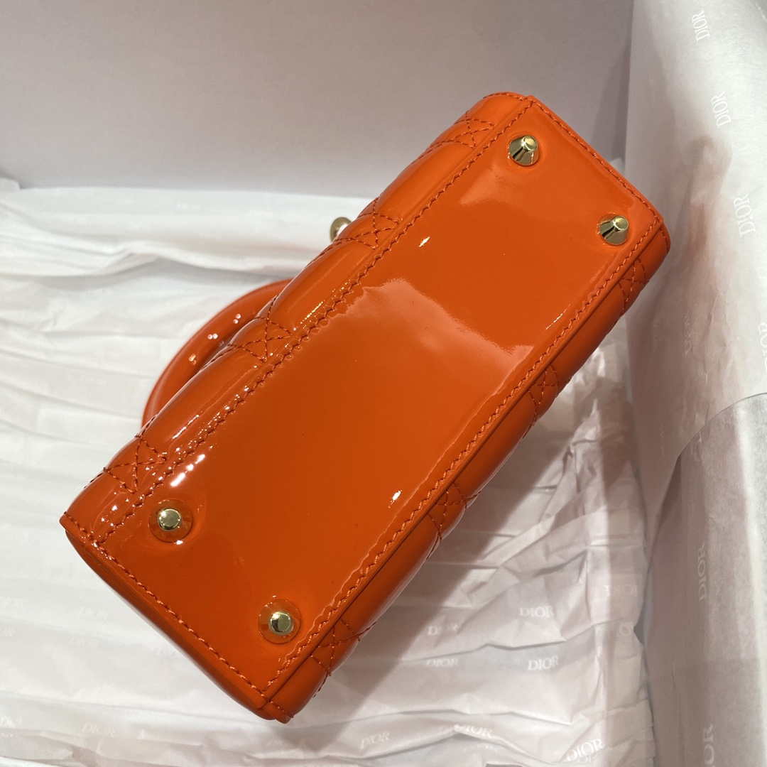 Dior M0505 Mini Lady Dior Bag Orange Red Patent Cannage Calfskin - Default Title - View 5
