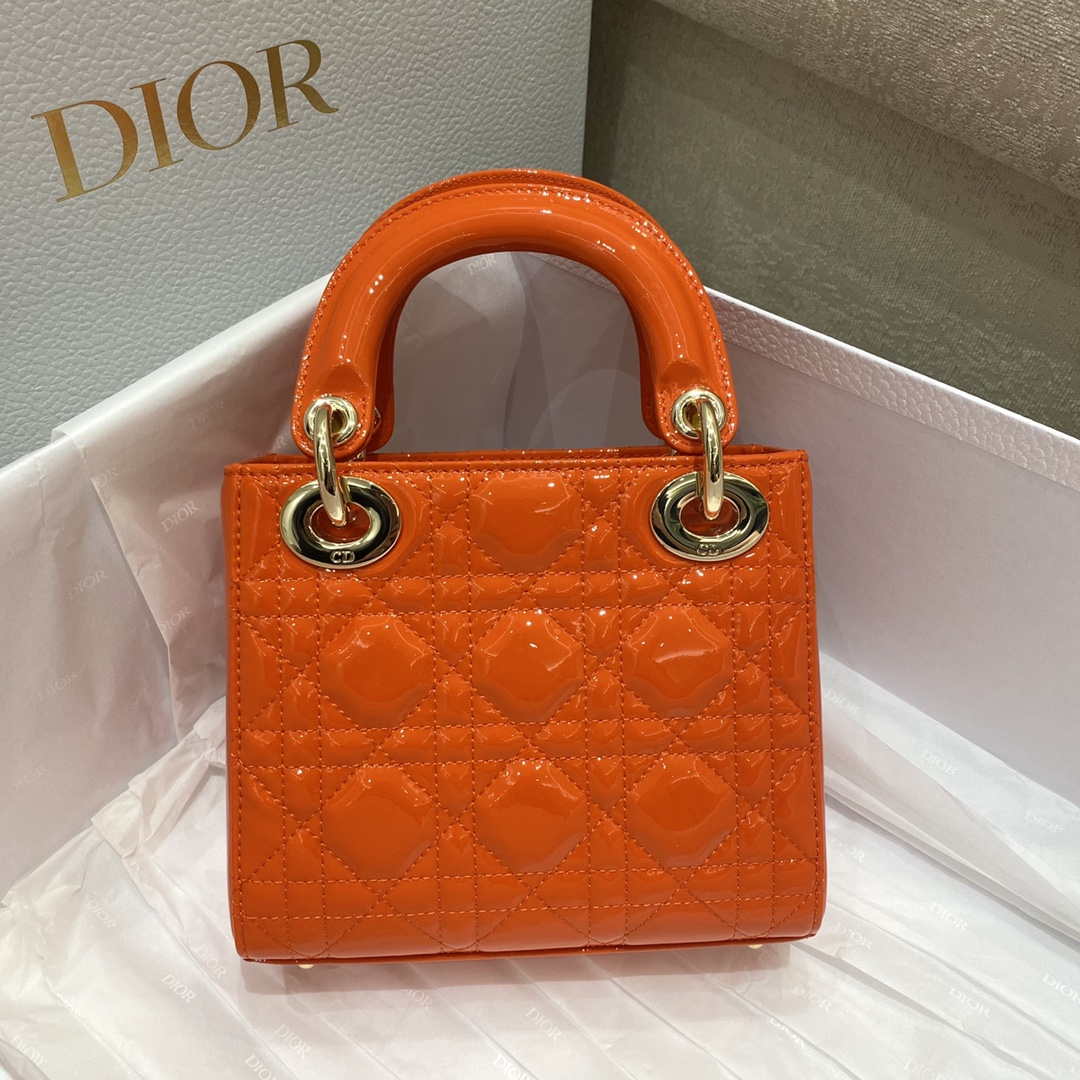 Dior M0505 Mini Lady Dior Bag Orange Red Patent Cannage Calfskin - Default Title - View 6