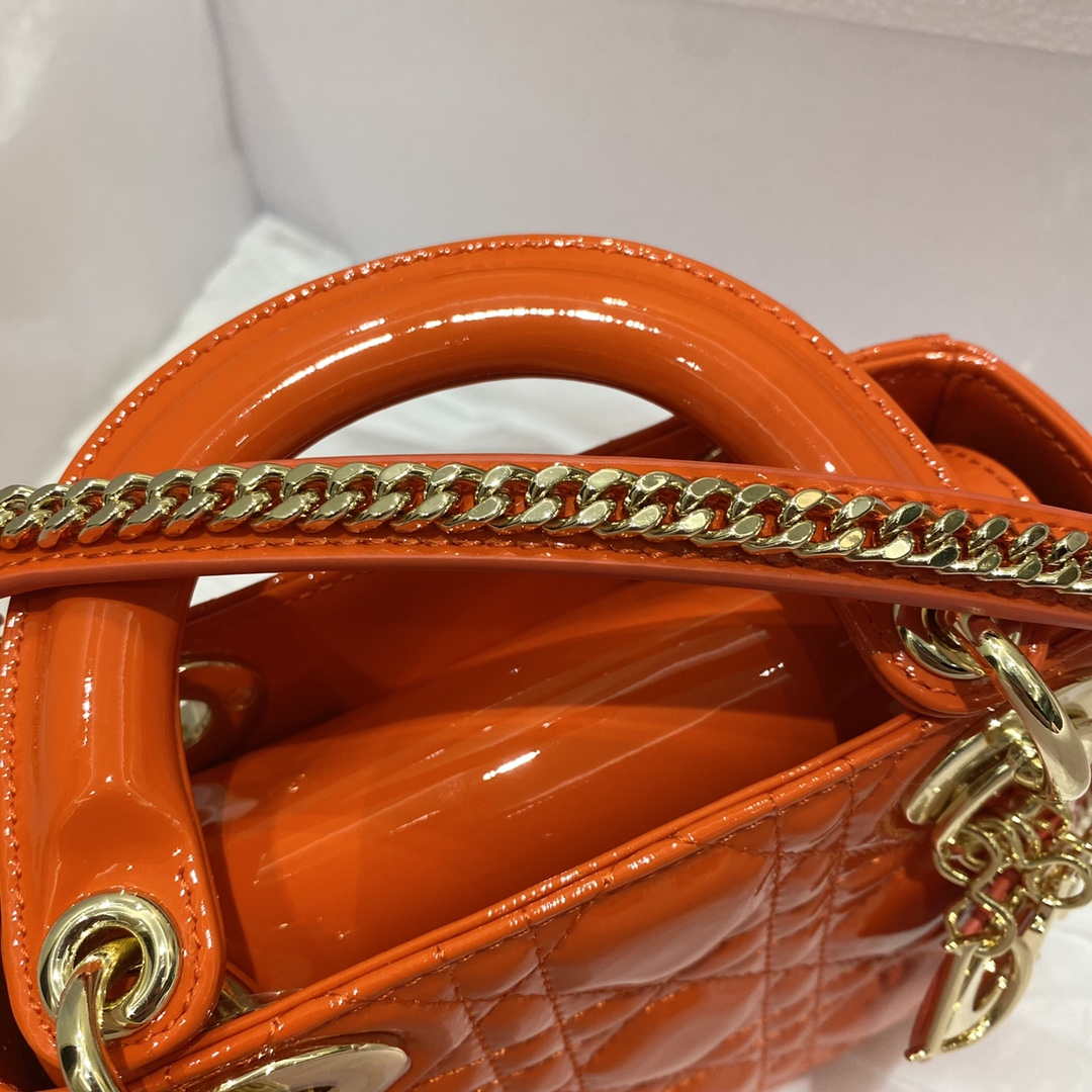 Dior M0505 Mini Lady Dior Bag Orange Red Patent Cannage Calfskin - Default Title - View 7