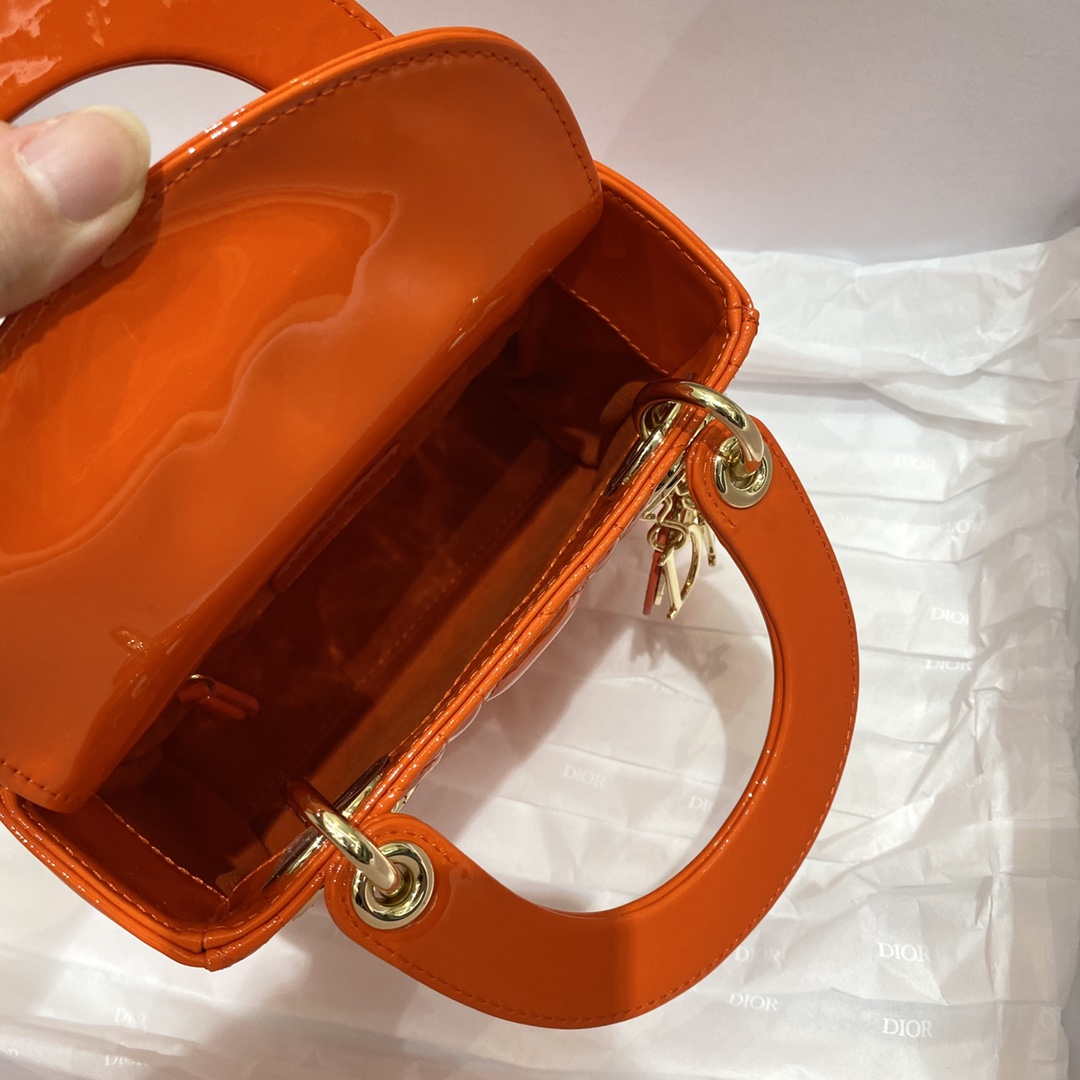 Dior M0505 Mini Lady Dior Bag Orange Red Patent Cannage Calfskin - Default Title - View 8