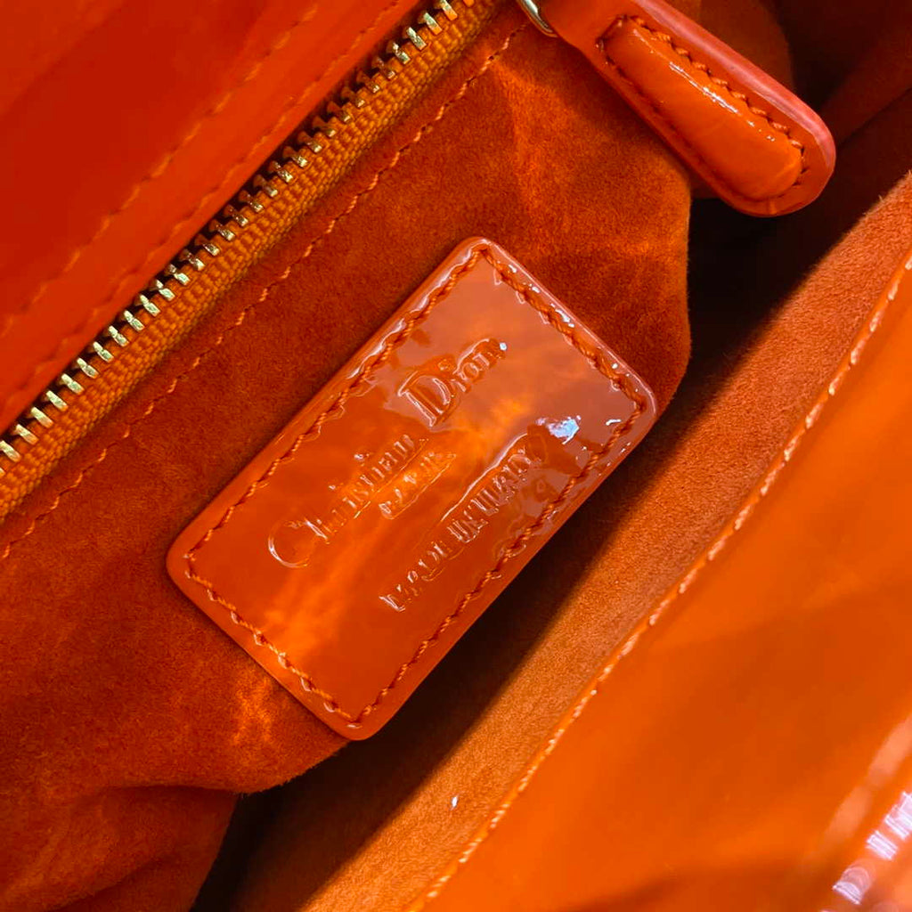 Dior M0505 Mini Lady Dior Bag Orange Red Patent Cannage Calfskin