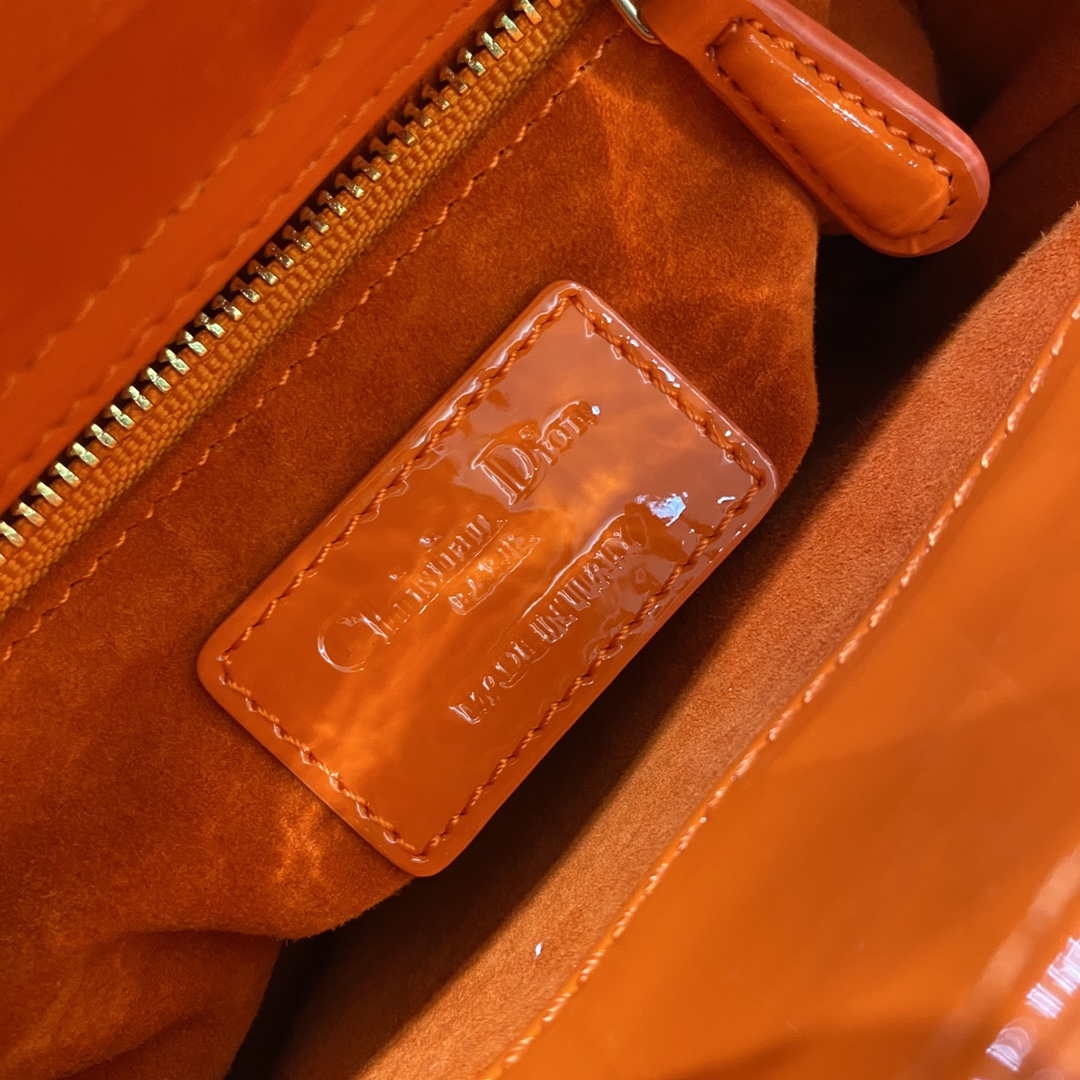 Dior M0505 Mini Lady Dior Bag Orange Red Patent Cannage Calfskin - Default Title - View 9