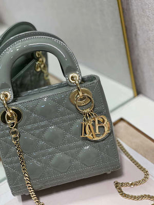 Dior M0505 Mini Lady Dior Bag Gray Patent Cannage Calfskin - Default Title - View 2
