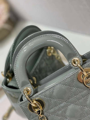 Dior M0505 Mini Lady Dior Bag Gray Patent Cannage Calfskin - Default Title - View 3