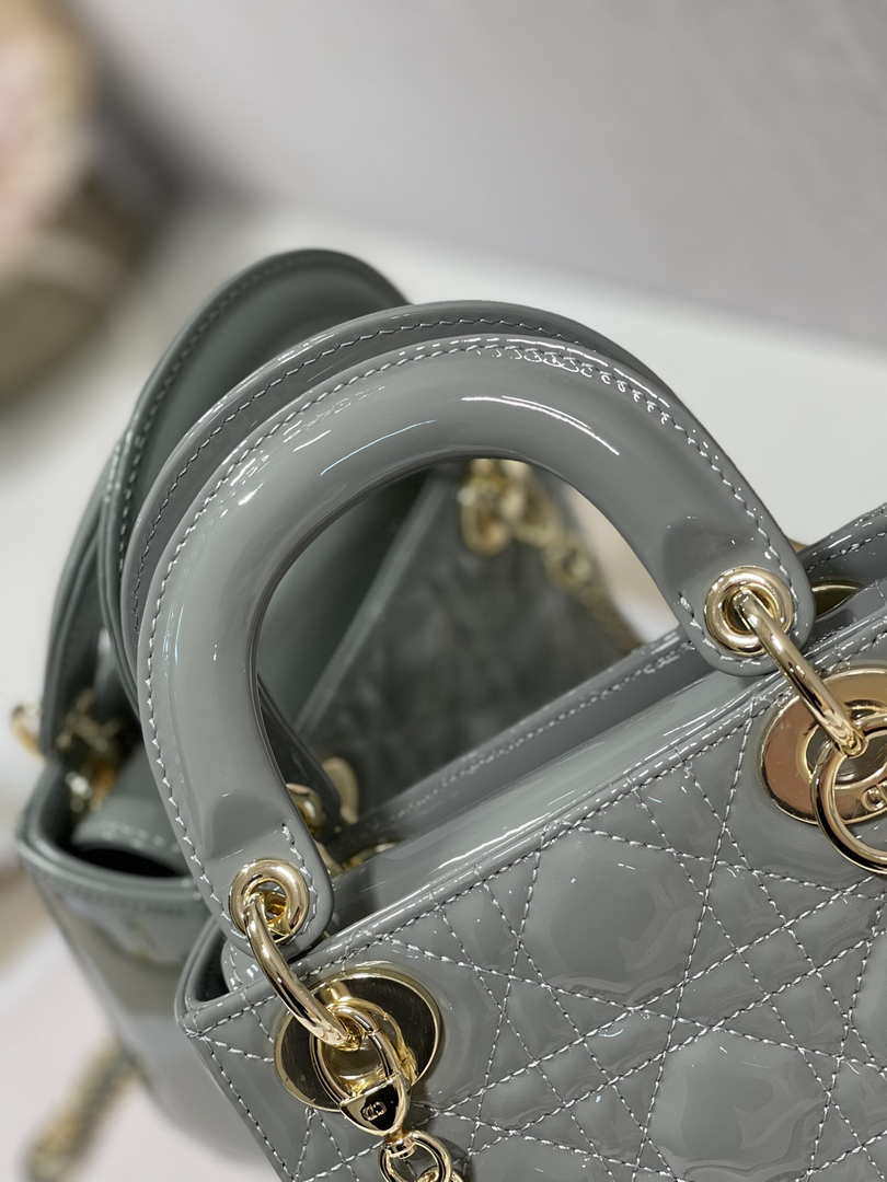 Dior M0505 Mini Lady Dior Bag Gray Patent Cannage Calfskin - Default Title - View 3
