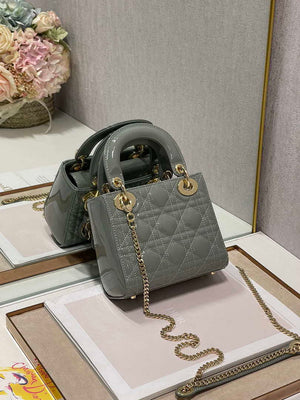 Dior M0505 Mini Lady Dior Bag Gray Patent Cannage Calfskin - Default Title - View 7