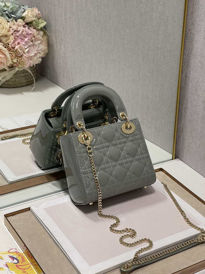 Dior M0505 Mini Lady Dior Bag Gray Patent Cannage Calfskin - Default Title - View 7