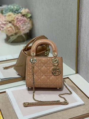 Dior M0505 Mini Lady Dior Bag Apricot Patent Cannage Calfskin - Default Title - View 1