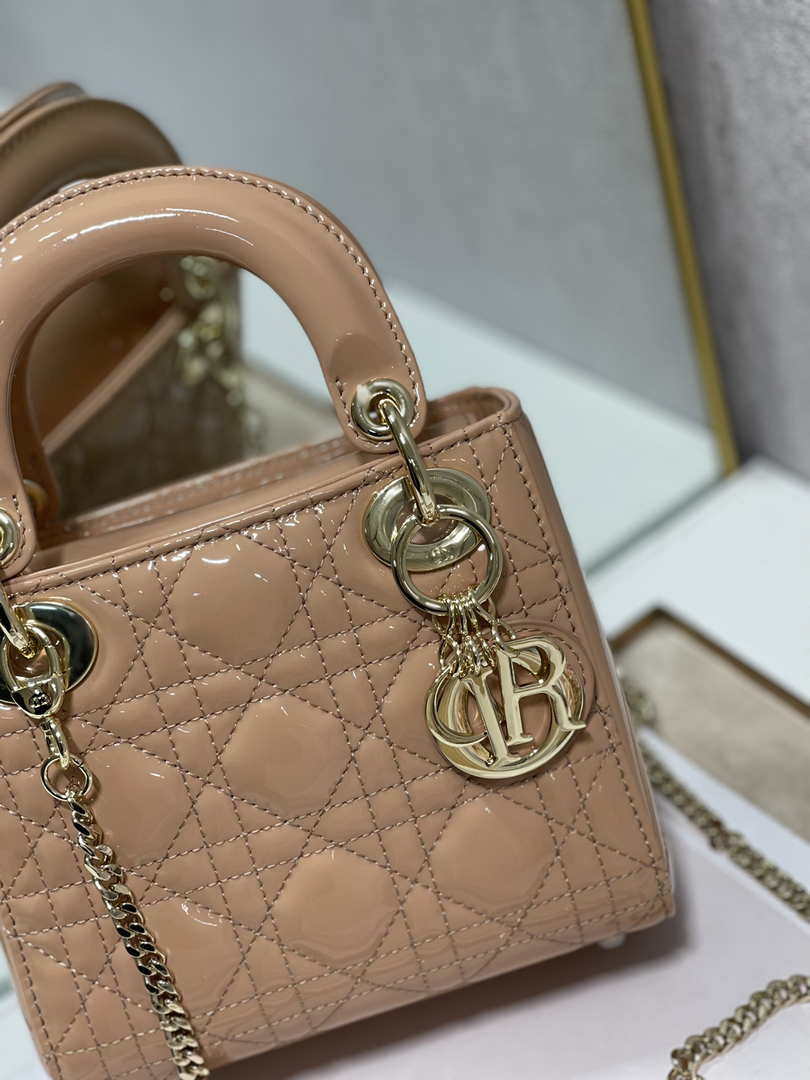 Dior M0505 Mini Lady Dior Bag Apricot Patent Cannage Calfskin - Default Title - View 2