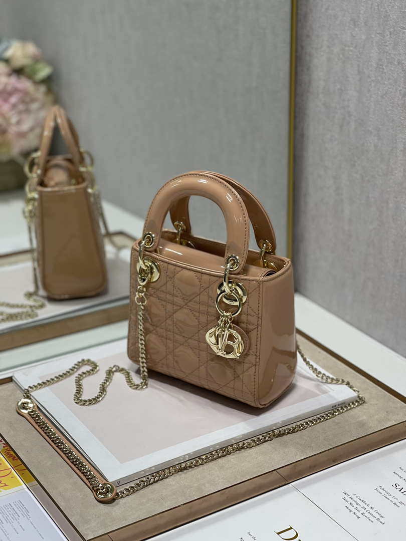 Dior M0505 Mini Lady Dior Bag Apricot Patent Cannage Calfskin - Default Title - View 4