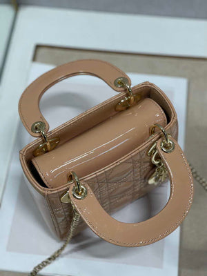 Dior M0505 Mini Lady Dior Bag Apricot Patent Cannage Calfskin - Default Title - View 6