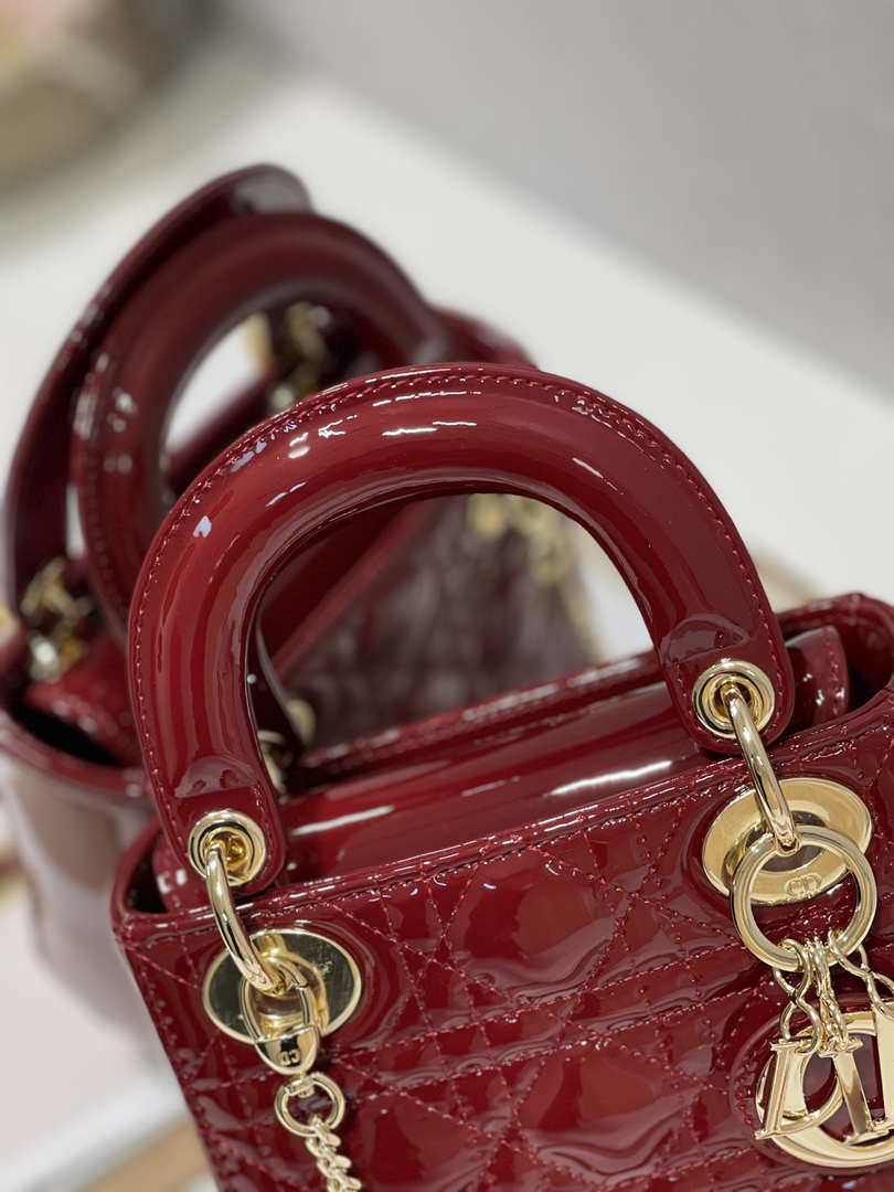 Dior Mini Lady Dior Bag M0505 Maroon Patent Cannage Calfskin - Default Title - View 3