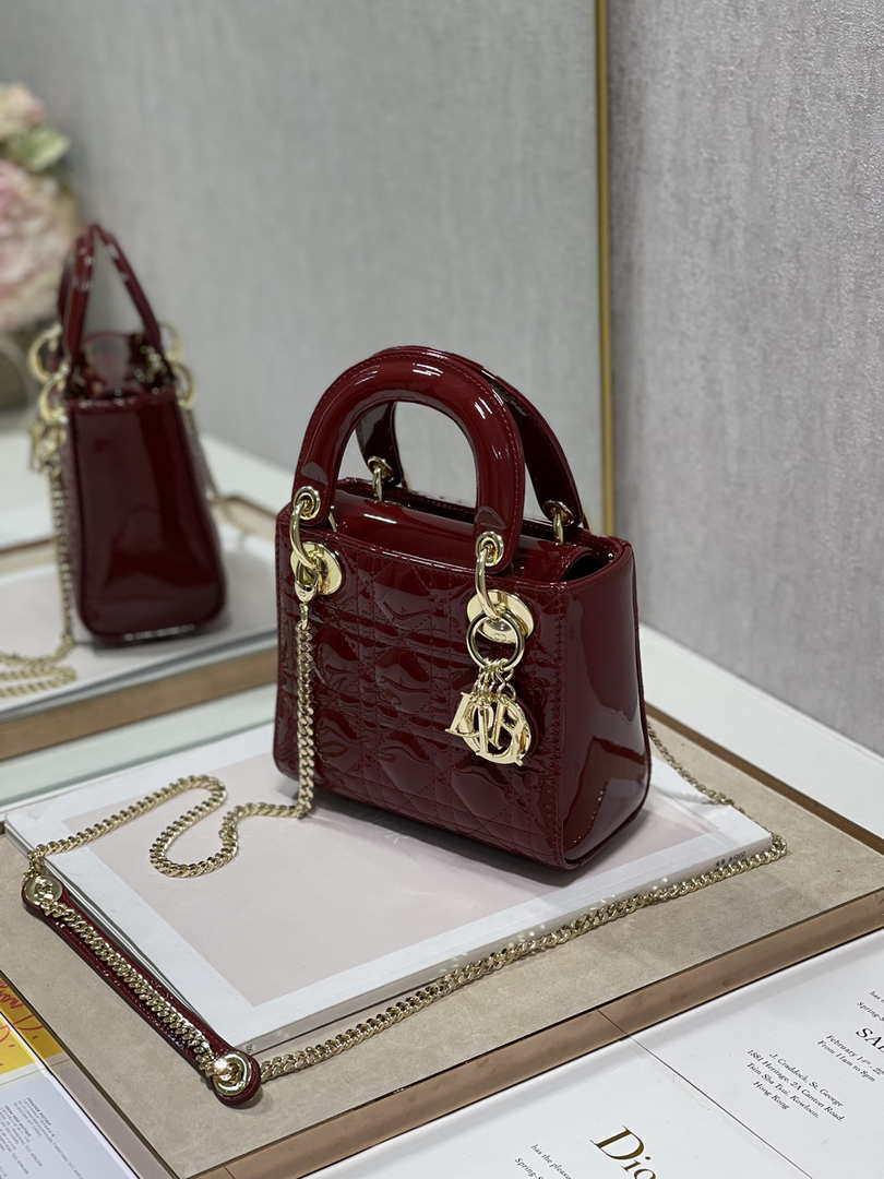 Dior Mini Lady Dior Bag M0505 Maroon Patent Cannage Calfskin - Default Title - View 4