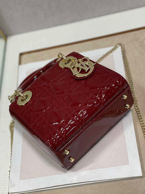 Dior Mini Lady Dior Bag M0505 Maroon Patent Cannage Calfskin - Default Title - View 5