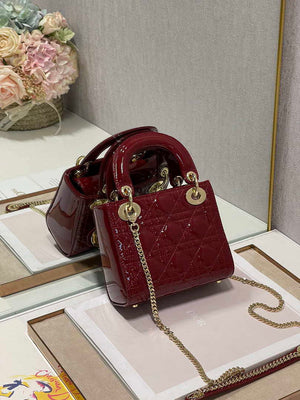 Dior Mini Lady Dior Bag M0505 Maroon Patent Cannage Calfskin - Default Title - View 7