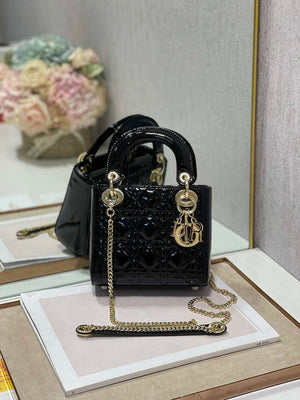 Dior M0505 Mini Lady Dior Bag Black Patent Cannage Calfskin - Default Title - View 1