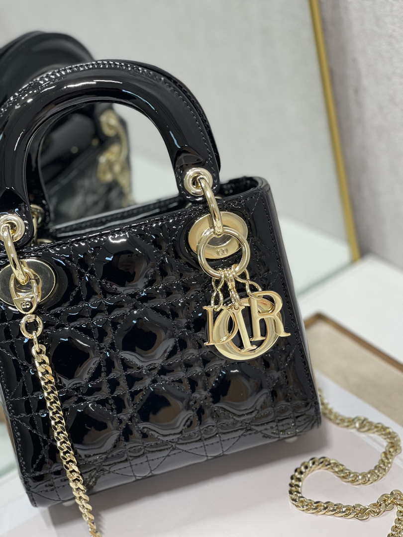 Dior M0505 Mini Lady Dior Bag Black Patent Cannage Calfskin - Default Title - View 2