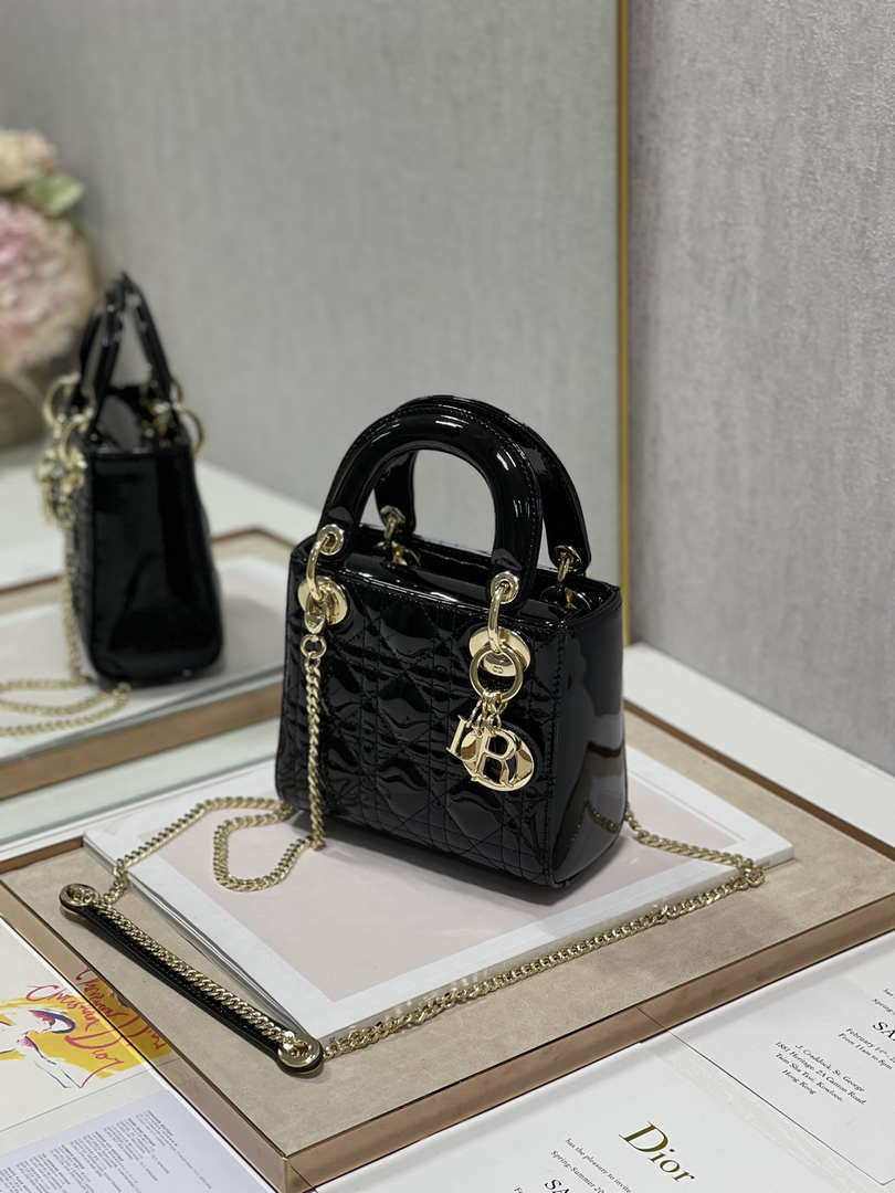 Dior M0505 Mini Lady Dior Bag Black Patent Cannage Calfskin - Default Title - View 4