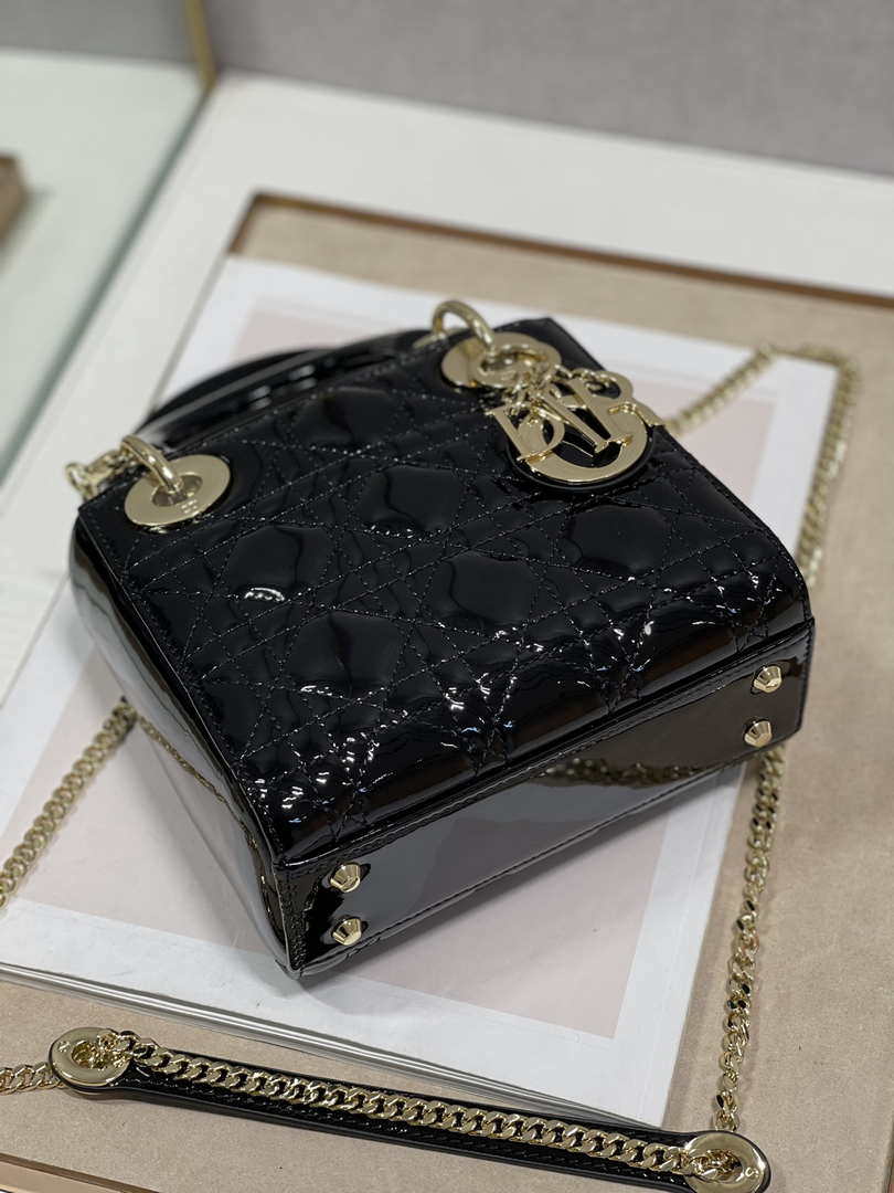 Dior M0505 Mini Lady Dior Bag Black Patent Cannage Calfskin - Default Title - View 5