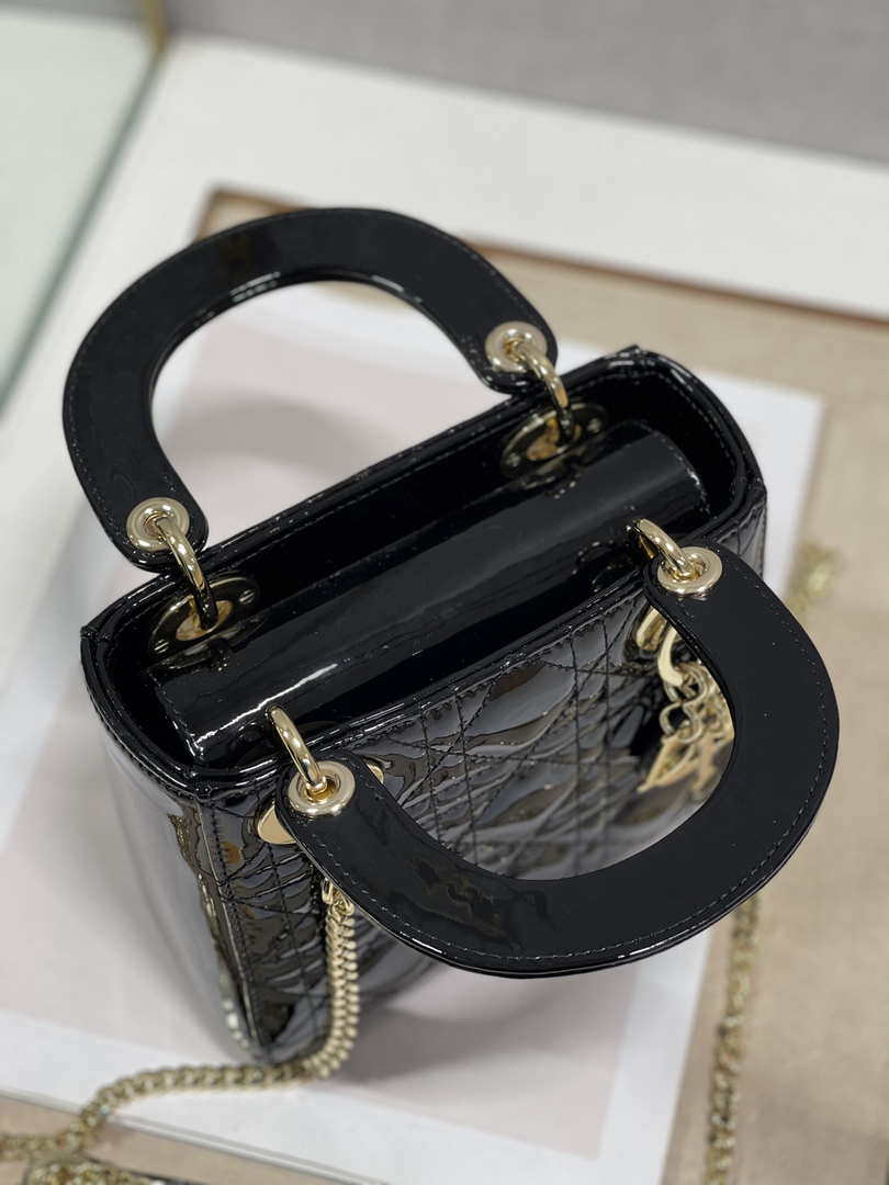Dior M0505 Mini Lady Dior Bag Black Patent Cannage Calfskin - Default Title - View 6