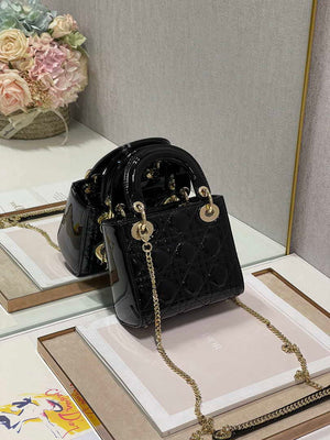 Dior M0505 Mini Lady Dior Bag Black Patent Cannage Calfskin - Default Title - View 7