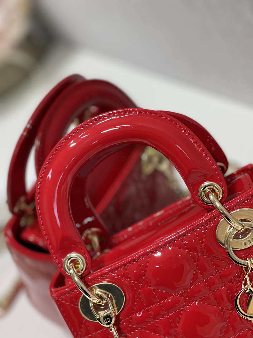 Dior Mini Lady Dior Bag M0505 Cherry red Patent Cannage Calfskin
