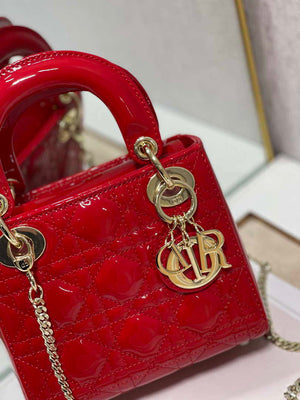 Dior Mini Lady Dior Bag M0505 Cherry red Patent Cannage Calfskin - Default Title - View 3