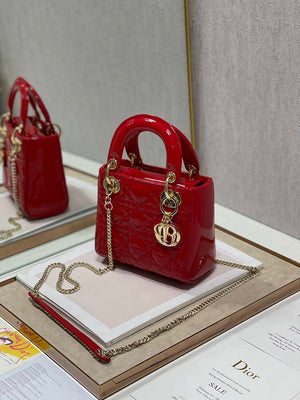 Dior Mini Lady Dior Bag M0505 Cherry red Patent Cannage Calfskin - Default Title - View 2