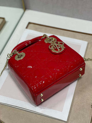 Dior Mini Lady Dior Bag M0505 Cherry red Patent Cannage Calfskin - Default Title - View 4