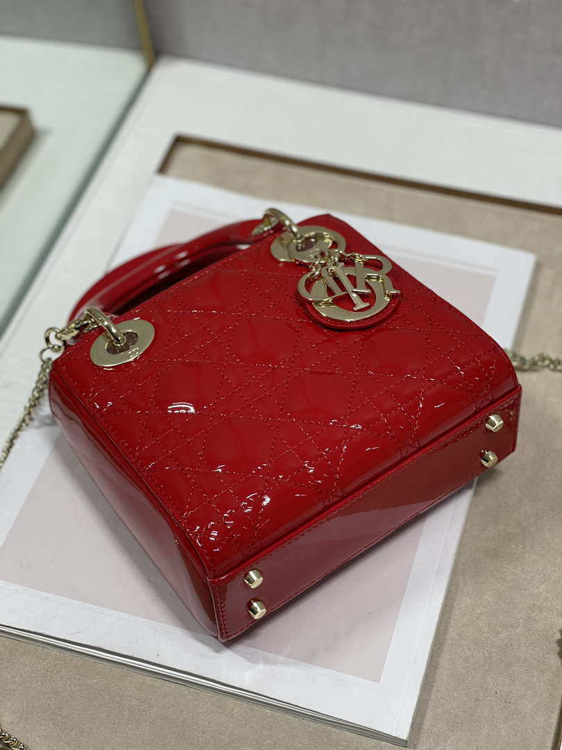 Dior Mini Lady Dior Bag M0505 Cherry red Patent Cannage Calfskin - Default Title - View 4