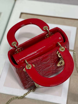 Dior Mini Lady Dior Bag M0505 Cherry red Patent Cannage Calfskin - Default Title - View 6