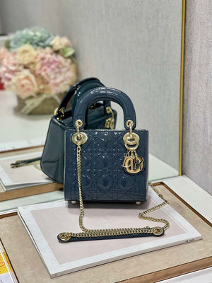 Dior Mini Lady Dior Bag M0505 Deep tan lanin Patent Cannage Calfskin - Default Title - View 1