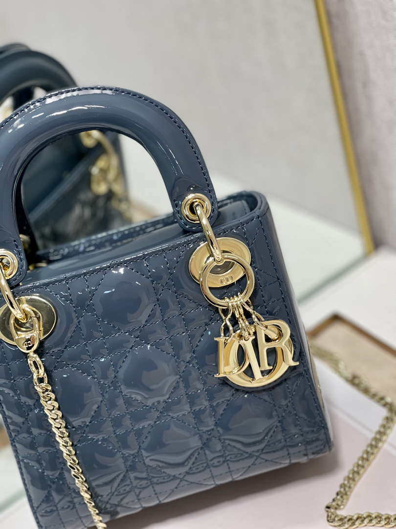 Dior Mini Lady Dior Bag M0505 Deep tan lanin Patent Cannage Calfskin