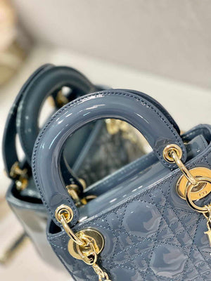 Dior Mini Lady Dior Bag M0505 Deep tan lanin Patent Cannage Calfskin - Default Title - View 3