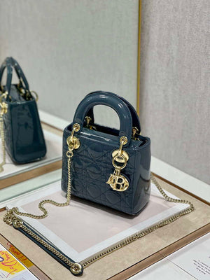 Dior Mini Lady Dior Bag M0505 Deep tan lanin Patent Cannage Calfskin - Default Title - View 4